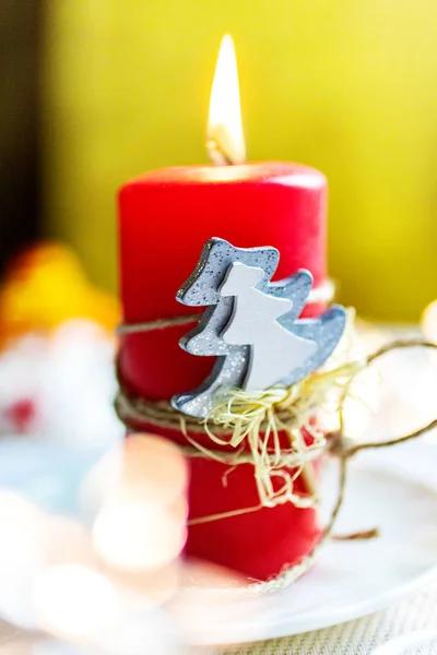 Czech Christmas Time Customs Red Candle Tree Decoration Traditional Table — Stock Photo, Image