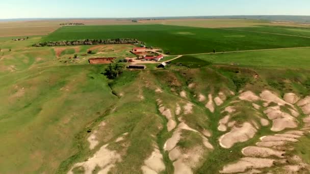 South Dakota Landscape Aerial View Farm — Stock Video