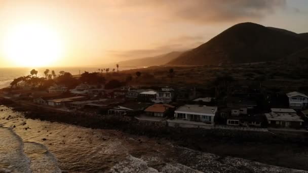 Aerial View Beach Houses Pacific Coast California Real Estate Sunset — Stock Video