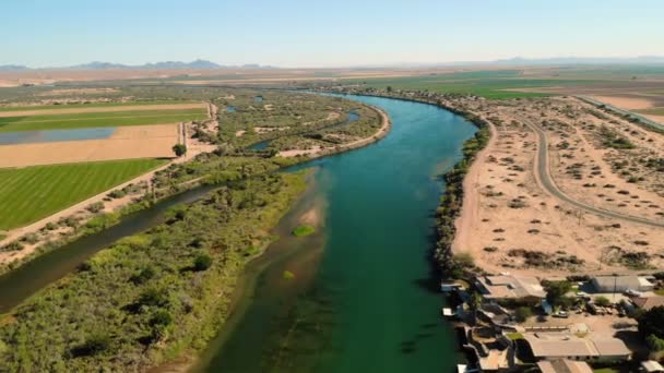 Aerial View Colorado River California Arizona Border Scenic Landscape Drone — Stock Video