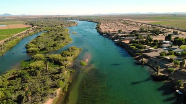 Aerial View Colorado River California Arizona Border Scenic Landscape Drone — Stock Video