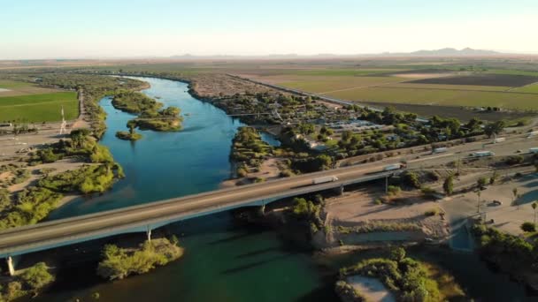 Letecký Pohled Řece Colorado Kalifornie Hranice Arizona Malebná Krajina Výše — Stock video