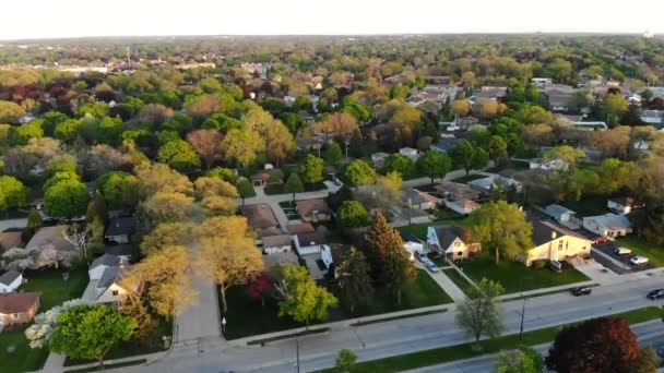 Vedere Aeriană Caselor Rezidențiale Primăvară Mai Cartierul American Suburbie Imobiliare — Videoclip de stoc