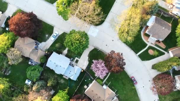 Luftaufnahme Von Wohnhäusern Frühling Mai Amerikanische Nachbarschaft Vorort Immobilien Drohnenaufnahmen — Stockvideo