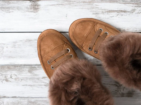 Damenmode Schuhe Wildleder Turnschuhe Einkaufskonzept Flach Lag Winterkollektion — Stockfoto