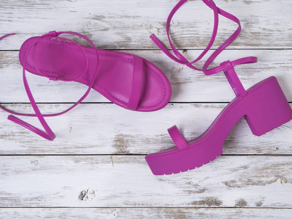 Womens shoes (pink lace up platform sandal). Fashion outfit, spr