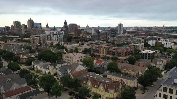 Vue Aérienne Horizon Milwaukee Depuis Côté Nord Ville Matin Nuageux — Photo