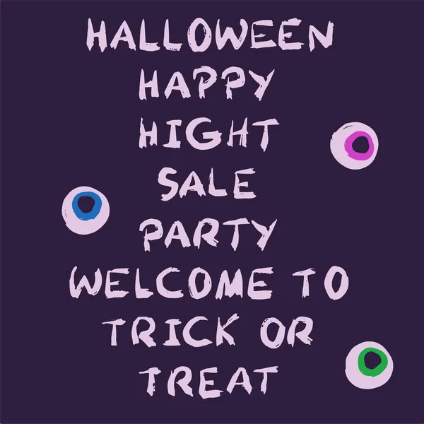 Světlé Nápisy Téma Halloween Tmavém Fialovém Pozadí Roztomilé Legrační Oči — Stockový vektor