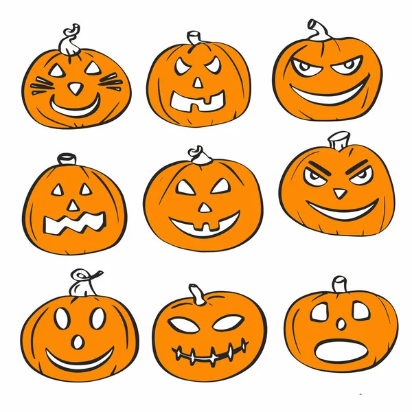 Halloween Legrační Usmívající Legrační Hrozné Děsivé Dýně Bílém Pozadí Vektoru — Stockový vektor