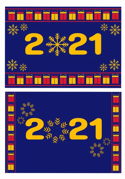 파란색붉은 색으로 설정되어 있으며 크리스마스와 뉴이어 카드를 2021 배경에 인사장 — 스톡 벡터