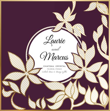 Düğün çiçek davetiyesi. Lazer kesim için şablon. Vektör çizim.