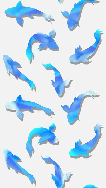 Blauwe koi vis patroon. Vector — Stockvector