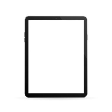 Mobil uygulama tasarımı için beyaz zemin üzerinde siyah boş tablet bulunan modern düğme. İzole edilmiş siyah arkaplan
