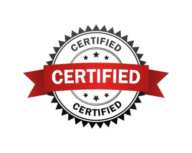 Onaylı etiket. Şeritli siyah-kırmızı pul. Vektör illüstrasyonu