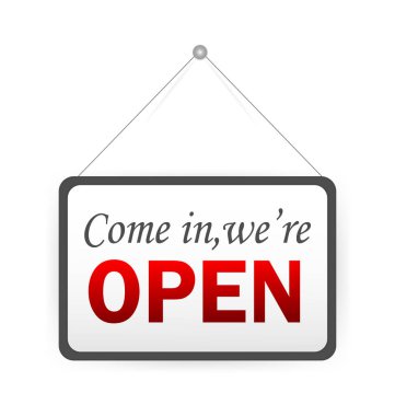 Düğme açık olsun. Terfi tasarımı için beyaz arka planda pankart açık. Özel indirimli. Vektör izole illüstrasyonu