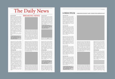Gazete, her amaç için harika bir tasarım. Vektör editör baskı düzeni. Gazete şablonu. Günlük basın boş kağıt günlük vektör modellemesi