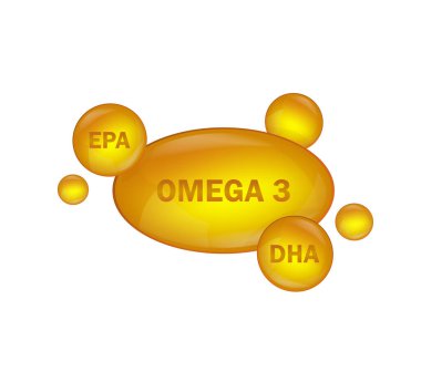 Beyaz arka planda Altın Omega 3. Vektör tasarımı. Logo tasarımı. Logo balığı. İzole vektör işareti sembolü
