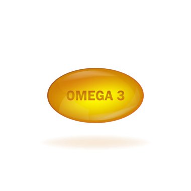 Beyaz arka planda Altın Omega 3. Vektör tasarımı. Logo tasarımı. Logo balığı. İzole vektör işareti sembolü