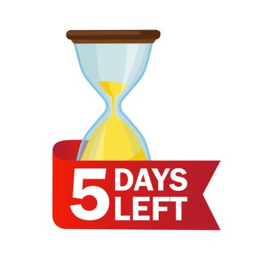 5 gün kaldı. Beyaz arkaplanda takvim simgesi olan kum gözlüğü. Vektör stok illüstrasyonu