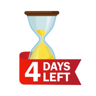 4 gün kaldı. Beyaz arkaplanda takvim simgesi olan kum gözlüğü. Vektör stok illüstrasyonu