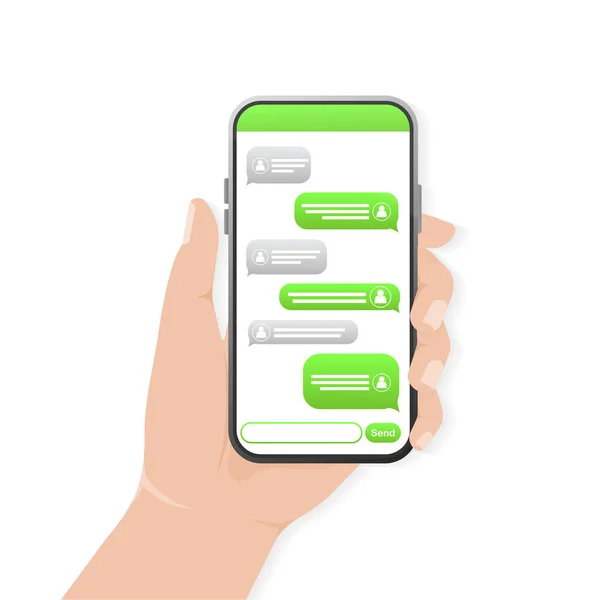 Écran Chat Avec Main Message Texte Bulle Verte Écran Smartphone — Image vectorielle