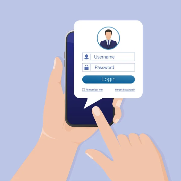 Usuario Inicio Sesión Smartphone Para Diseño Del Sitio Interfaz Usuario — Vector de stock