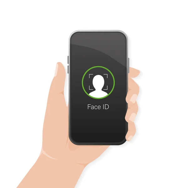 Concetto Dispositivo Mobile Vettoriale Riconoscimento Facciale Progettazione App Mobile Identificazione — Vettoriale Stock