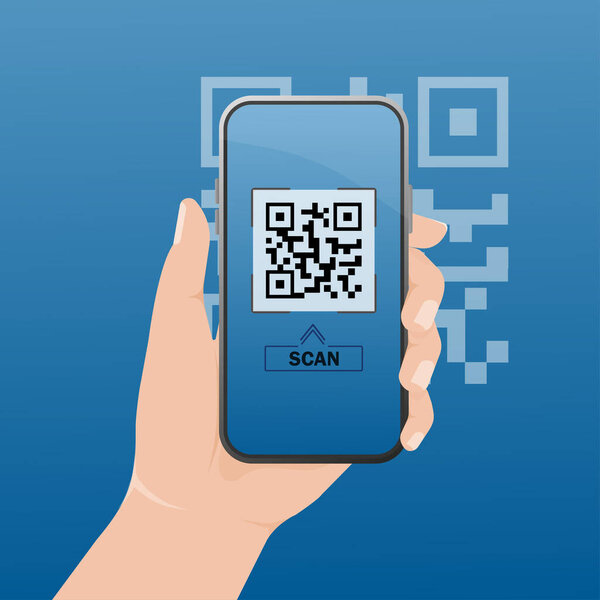 Scanning in flat style on white background. Flat vector infographic. Online payment. Telephone icon