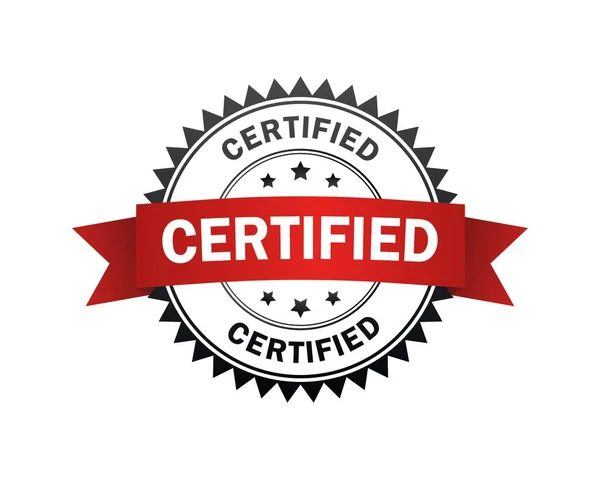 Etiqueta Certificada Sello Certificado Negro Rojo Con Banda Ilustración Vectorial — Archivo Imágenes Vectoriales