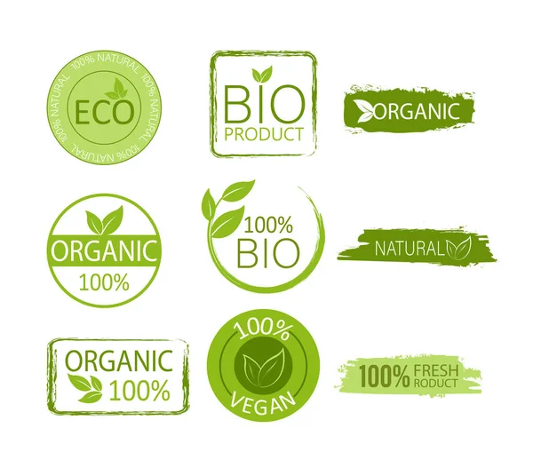 Vejetaryen Amblemi Yuvarlak Logo Vektör Logosu Doğal Ürün Doğal Yaprak — Stok Vektör