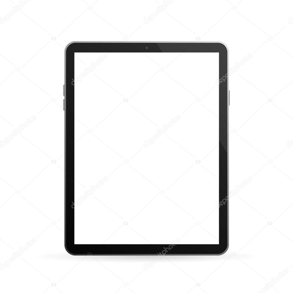 Modern button with black empty tablet on white background for mobile app design. Isolated black background