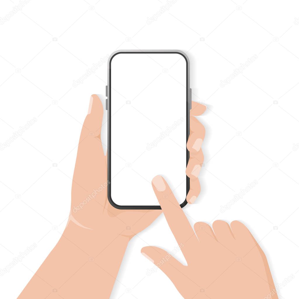 Flat icon with smartphone with hand for mobile app design. Vector sketch. Device icon. Smartphone with hand, great design for any purposes