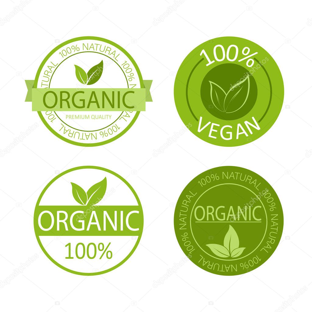 Vegan emblem. Round logo. Vector logo. Natural product. Natural leaf icon. Vegan emblem. Healthy fresh nutrition. Healthy lifestyle