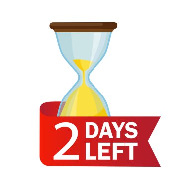 2 gün kaldı. Beyaz arkaplanda takvim simgesi olan kum gözlüğü. Vektör stok illüstrasyonu