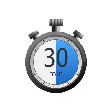 Beyaz arka planda 30 dakikalık bir zamanlayıcı simgesi. Vektör illüstrasyonu.