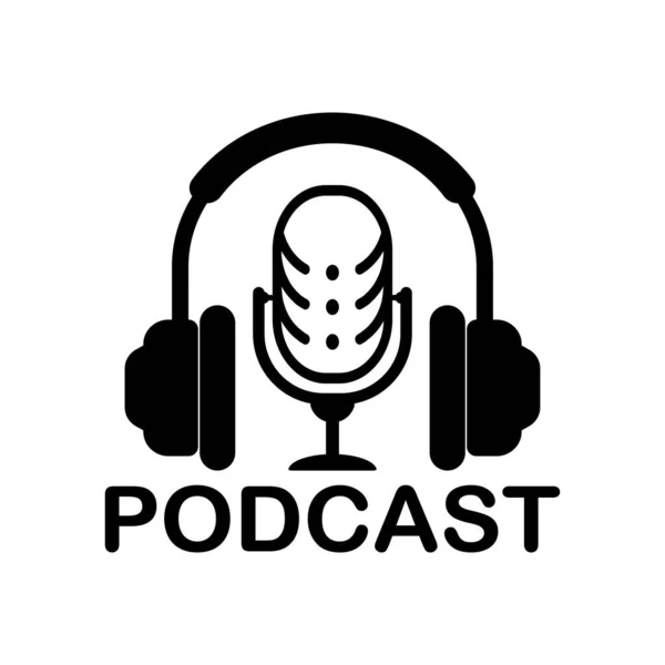 Ілюстрація Піктограми Радіостанції Podcast Студійний Стіл Мікрофон Навушники Логотип Концепції — стоковий вектор