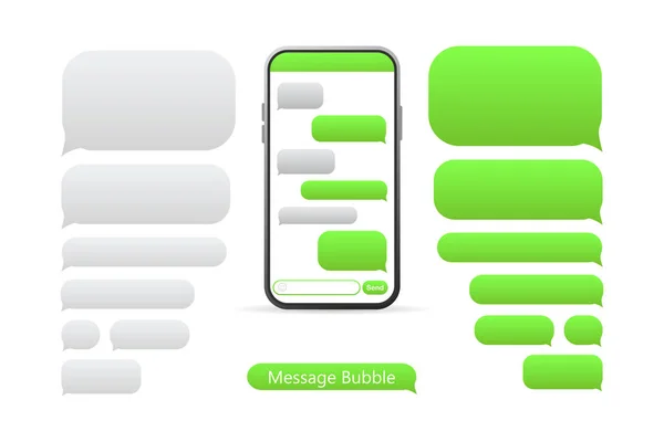 Smartphone Con Verde Mensaje Burbujas Iconos Para Chat Plantilla Diseño — Vector de stock