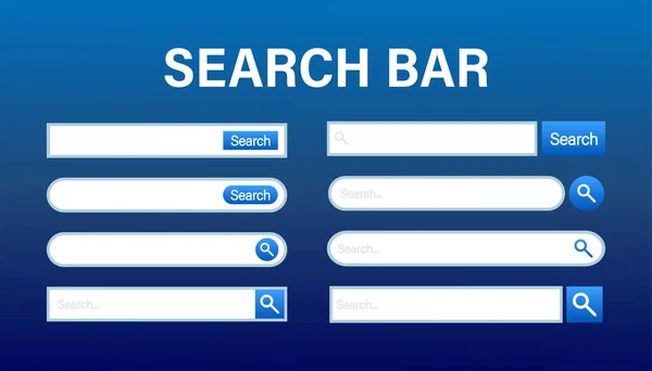 Search bar vector template. White color with blue elements. Classic and round simple design on blue background. — Stock Vector