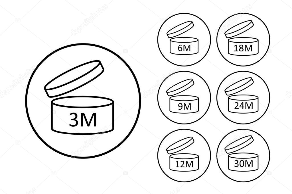 PAO cosmetics symbol, the period after opening symbol. Best before in months. Vector illustration