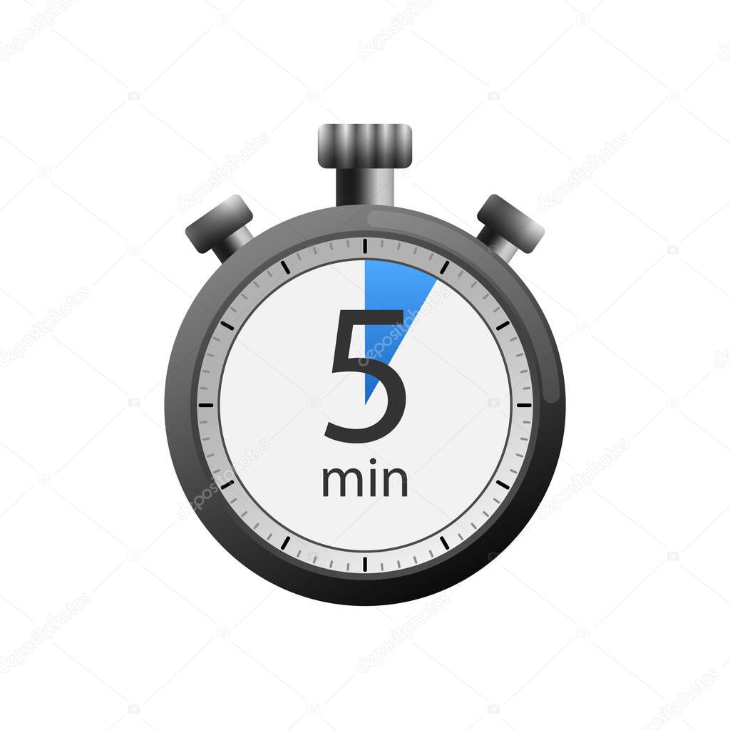 Icon of a timer with 5 minutes on the white background. Vector illustration.