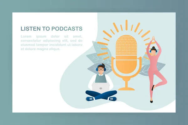 Ζωντανή Μετάδοση Επίπεδη Στυλ Τους Ανθρώπους Ακούστε Podcast Επίπεδη Εικόνα — Διανυσματικό Αρχείο
