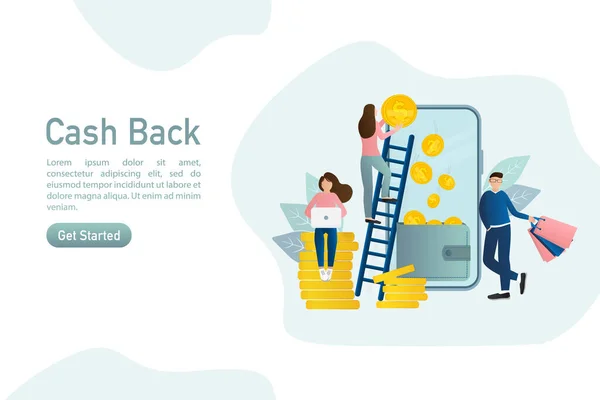 Plochá Karta Cash Back Lidmi Pro Banner Design Ilustrační Koncept — Stockový vektor