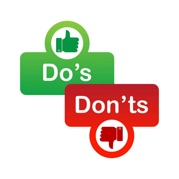 Do's and don'ts red and green badge. Simple flat modern info logotype graphic design isolated on white background. Concept of rules of conduct for people like fail or incorrect decision