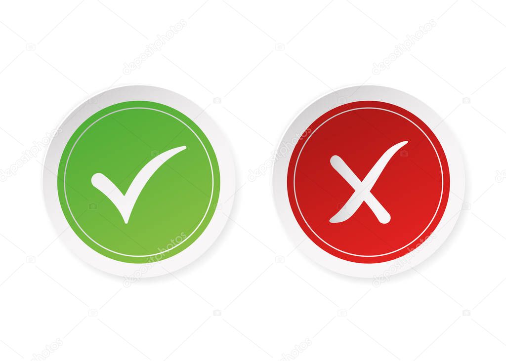 Do's and don'ts red and green stickers. Simple flat modern info logotype graphic design isolated on white background. Concept of rules of conduct for people like fail or incorrect decision.