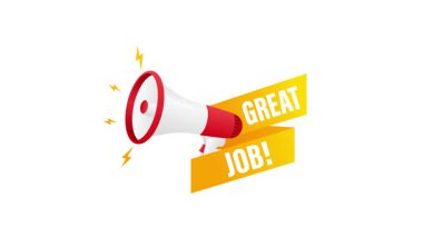 Megafon, beyaz ve yeşil ekranda izole edilmiş harika bir iş ilanıyla bir duyuru yapıyor.