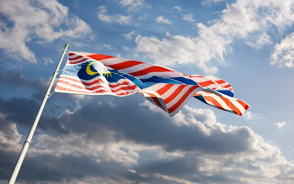 Kuala Lumpur Vlag Wappert Wind Tegen Blauwe Bewolkte Lucht Achtergrond — Stockfoto