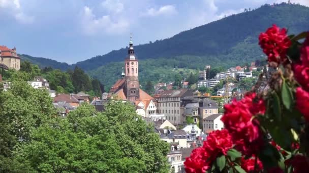 Vista Sobre Igreja Principal Centro Cidade Montanhas Baden Baden — Vídeo de Stock