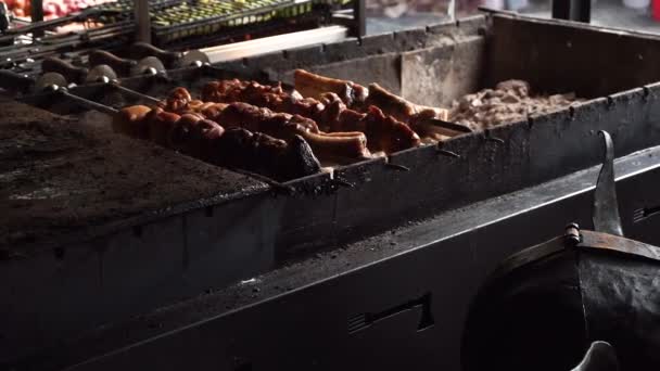 Closeup Meat Grill Restaurant — Stock Video