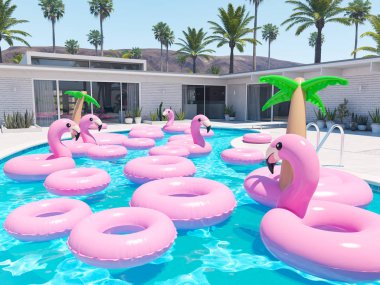 3D rendering. a lot of different floats in a pool clipart