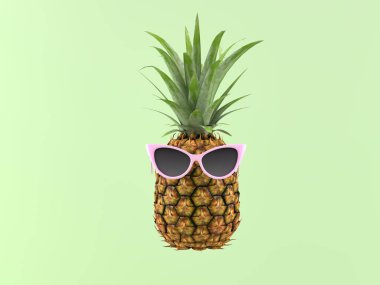 ananas yeşil bir arka plan üzerinde güneş gözlüklü. 3D render